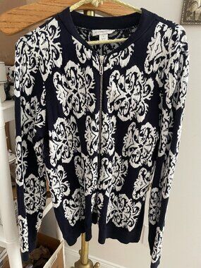 Christopher & Banks Zip up cardigan sweater -Medium-Navy/White